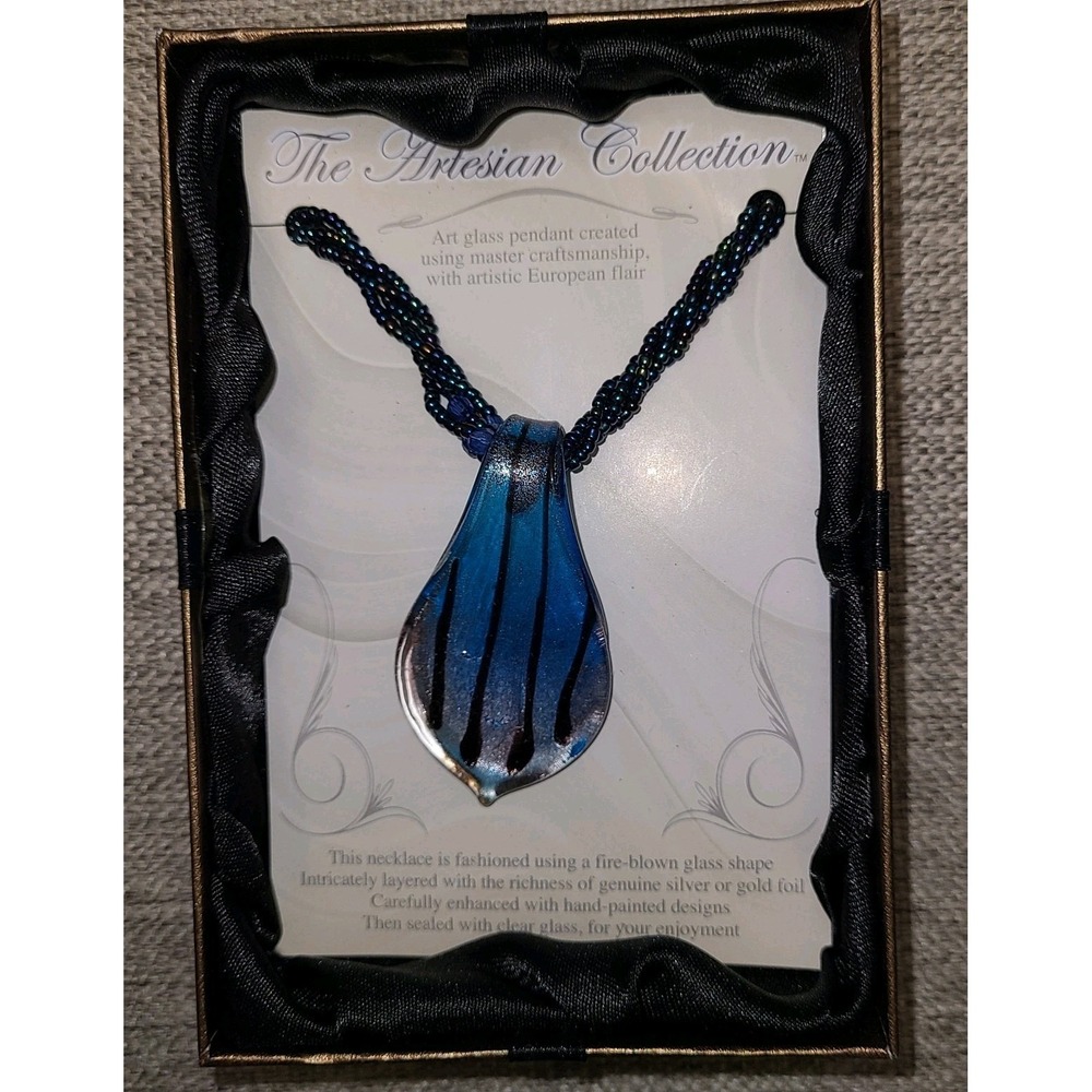 The‎ Artisan Collection Art Glass Pendant Necklace Handcrafted Blue Beaded Chain